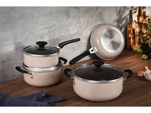 Jogo de Panelas Tramontina Tunis Interno Cerâmico Rosa Trufado 4 Peças - 1