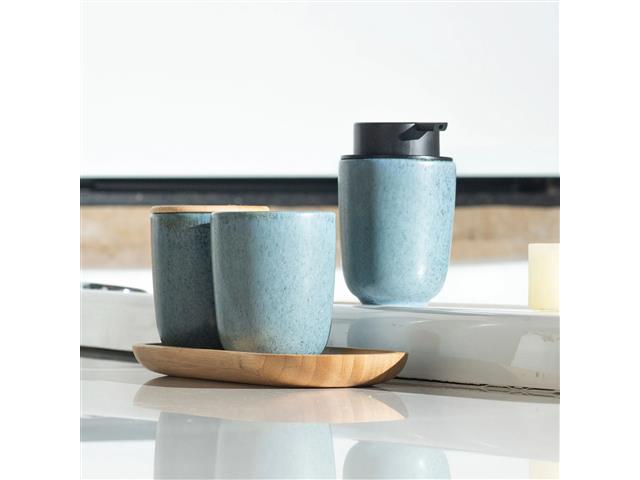 Porta Algodão em Cerâmica com Tampa de Bambu OU Osaka Azul Marinho - 1