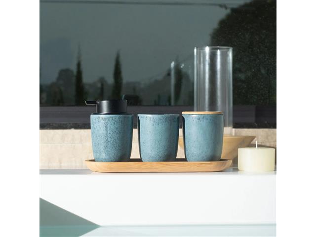 Porta Algodão em Cerâmica com Tampa de Bambu OU Osaka Azul Marinho - 2