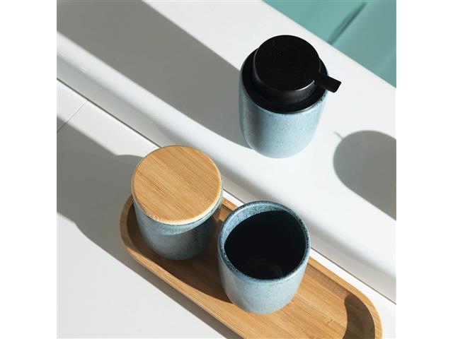 Porta Algodão em Cerâmica com Tampa de Bambu OU Osaka Azul Marinho - 3