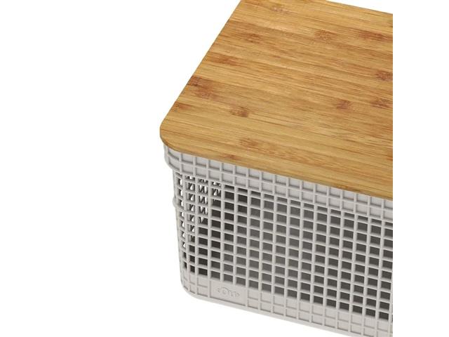 Cesto Organizador OU Grid com Tampa de Bambu 8 Litros Bege - 2