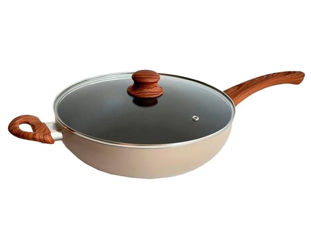 Wok Carol Antiadherente con tapa de vidrio 26 cm beige