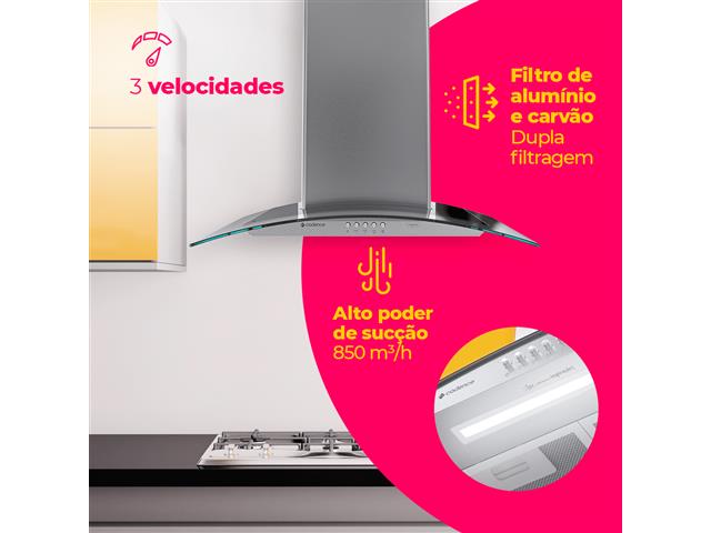 Coifa Cadence Cfa365 Parede Vidro Curvo 60Cm 110V - 2