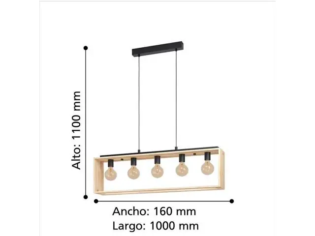 Lampara Colgante Eglo Famborough Negro Natural 5X40W 43414