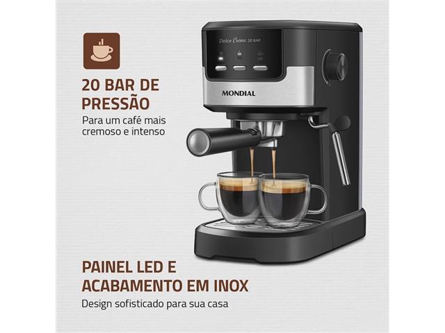 Cafeteira Espresso Dolce Crema 20 Bar Mondial Preto/Inox 1200W 110V - 1
