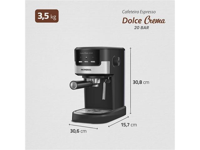 Cafeteira Espresso Dolce Crema 20 Bar Mondial Preto/Inox 1200W 110V - 7