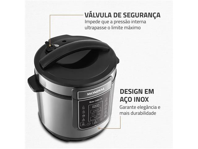 Panela de Pressão Elétrica Digital 6L Mondial Preto/Inox 1000W 220V - 3