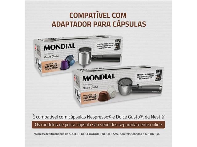 Cafeteira Espresso Dolce Crema 20 Bar Mondial Preto/Inox 1200W 220V - 6