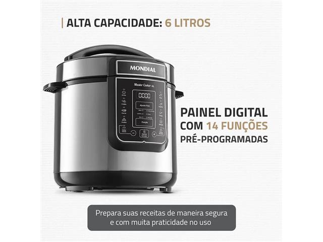 Panela de Pressão Elétrica Digital 6L Mondial Preto/Inox 1000W 110V - 1