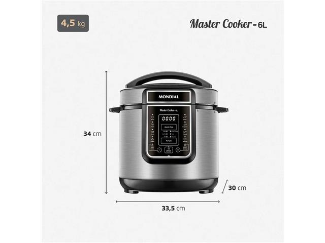 Panela de Pressão Elétrica Digital 6L Mondial Preto/Inox 1000W 110V - 7