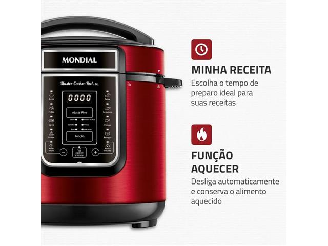 Panela de Pressão Elétrica Digital 6L Mondial Vermelho/Inox 1000W 110V - 4