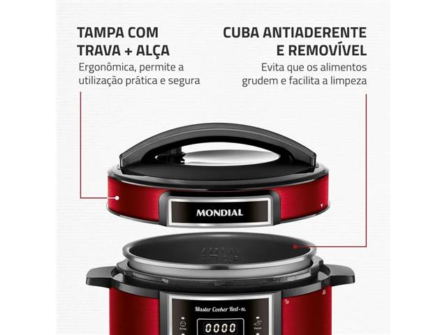 Panela de Pressão Elétrica Digital 6L Mondial Vermelho/Inox 1000W 110V - 5