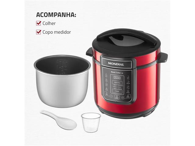 Panela de Pressão Elétrica Digital 6L Mondial Vermelho/Inox 1000W 110V - 6