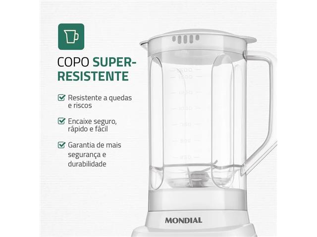 Liquidificador Pratic Power Mondial Branco - L-97-W 550W - 2
