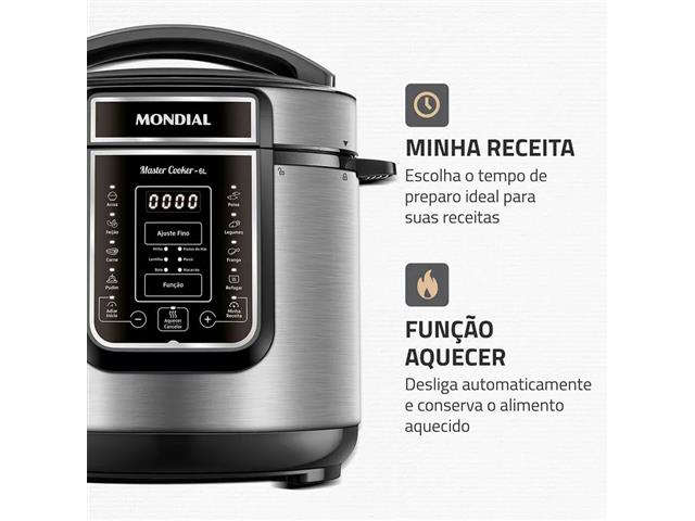 Panela de Pressão Elétrica Digital 6L Mondial Preto/Inox 1000W - 4