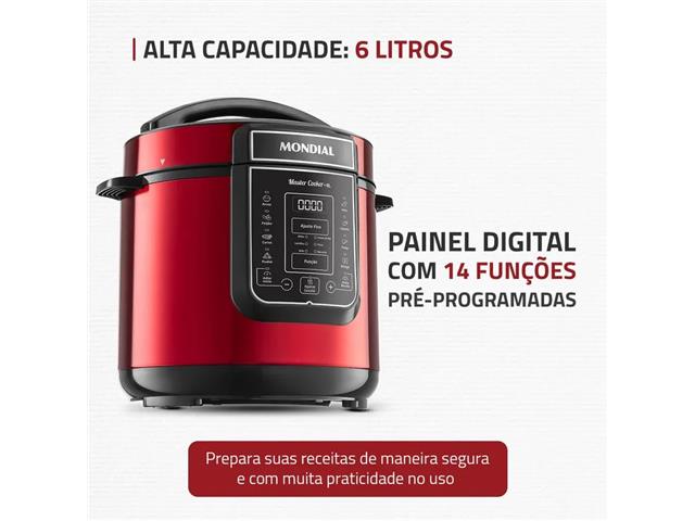 Panela de Pressão Elétrica Digital 6L Mondial Vermelho/Inox 1000W - 1