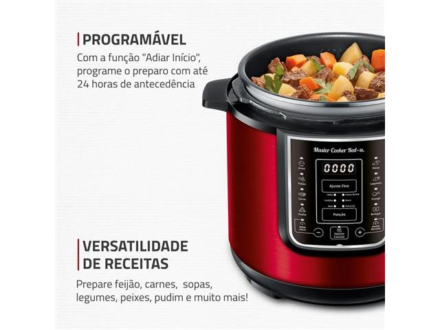 Panela de Pressão Elétrica Digital 6L Mondial Vermelho/Inox 1000W - 2