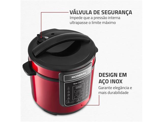 Panela de Pressão Elétrica Digital 6L Mondial Vermelho/Inox 1000W - 3