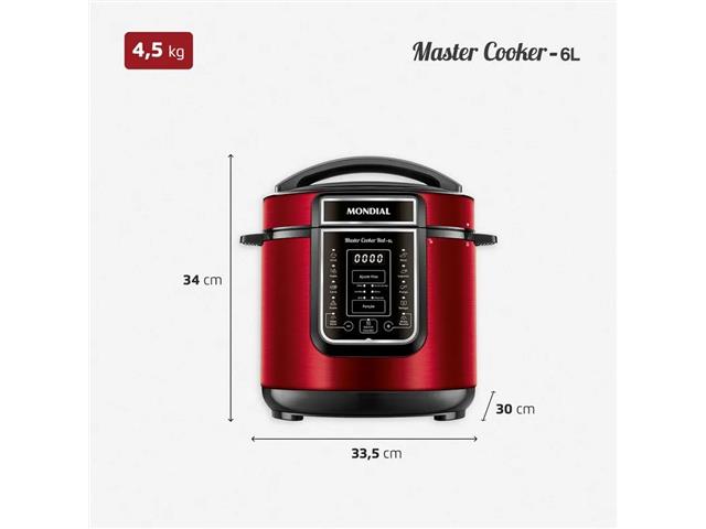 Panela de Pressão Elétrica Digital 6L Mondial Vermelho/Inox 1000W - 7