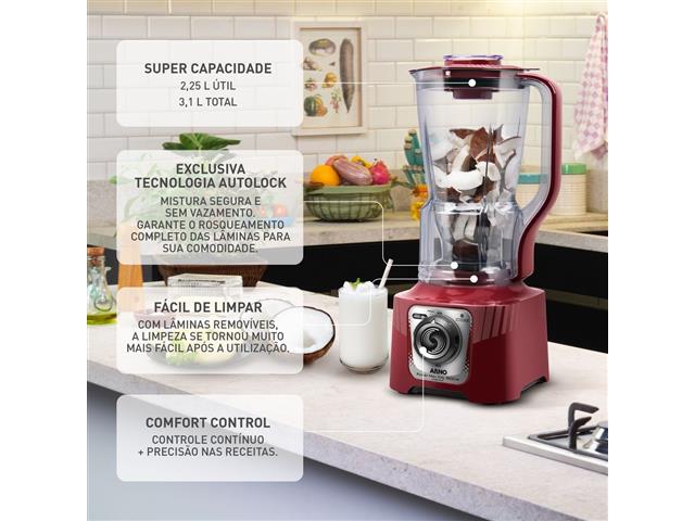 Liquidificador Arno Powermax XXL 1200W Carmim LN86 110V - 4