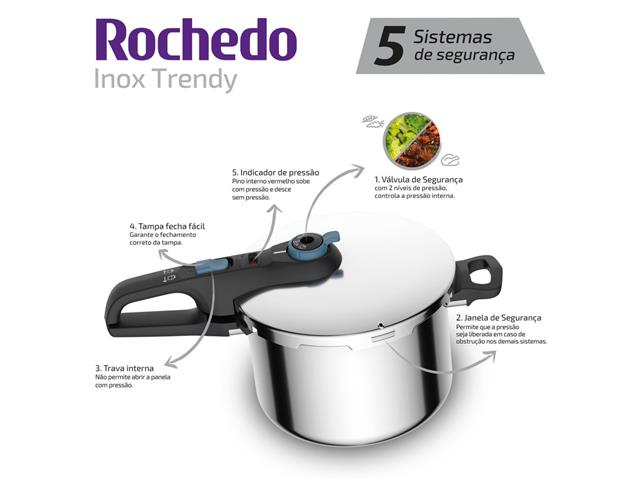 Panela de Pressão Rochedo Inox Trendy 6L Fechamento Externo - 4