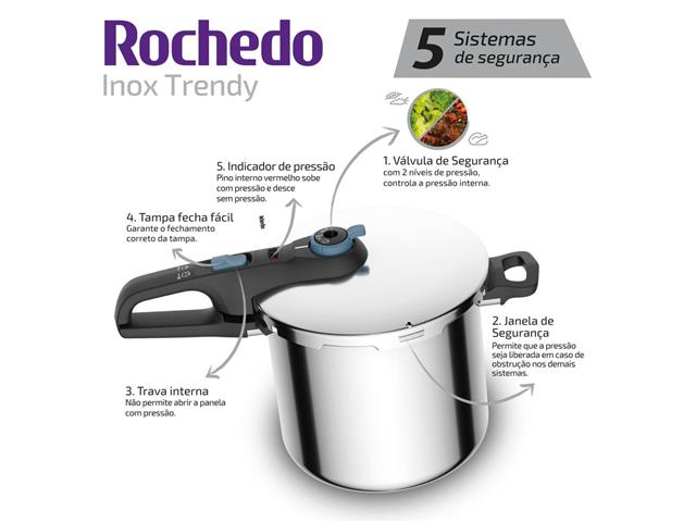 Panela de Pressão Rochedo Inox Trendy 8 Litros Fechamento Externo - 2