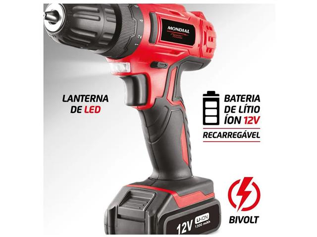 Parafusadeira e Furadeira Mondial FPF-06M Bateria 12V Bivolt - 2