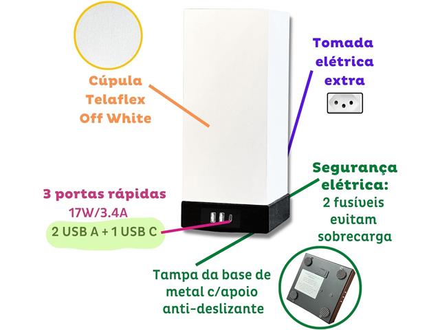 Luminária de Mesa USB TRIO MINI Base Preta com Cúpula Branca - 2