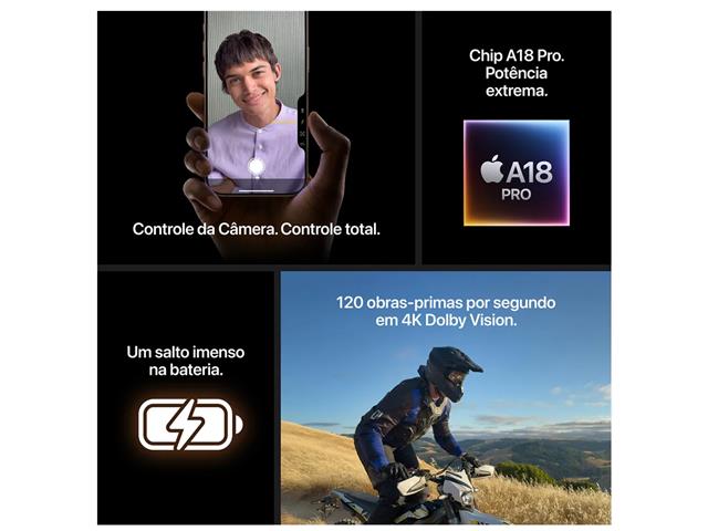 iPhone 16 Pro Apple 512GB 5G A18 6,3" Câm Tripla 48MP Titânio Branco - 6
