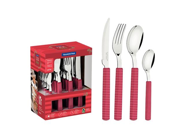 Faqueiro Tramontina Casa Natal em Aço Inox Viva Magenta 16 Peças - 5