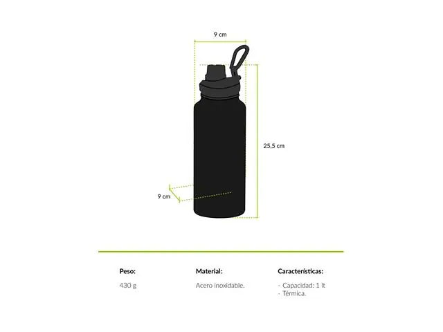 Botella Termica 1 Lt Negra Araucaria Atakama Outdoor