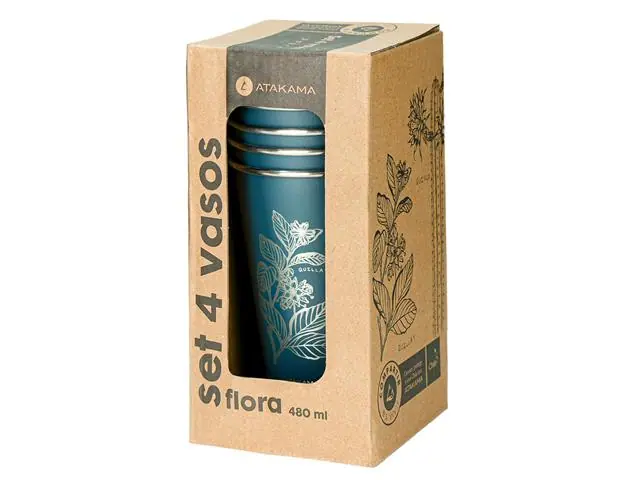 Set 4 Vasos Acero 480 Ml Azul Flora Chilena Atakama Outdoor