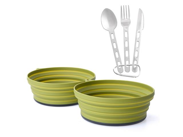 Set De Camping 2 Bowls Compactables + Cubiertos Avellana Atakama Outdo