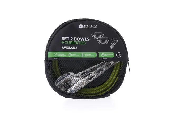 Set De Camping 2 Bowls Compactables + Cubiertos Avellana Atakama Outdo