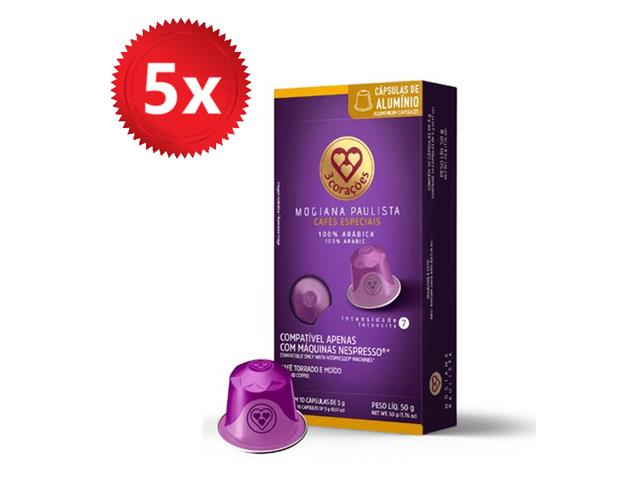 5 Caixas de Cápsulas de Café Compatíveis Nespresso 3 Corações Mogiana