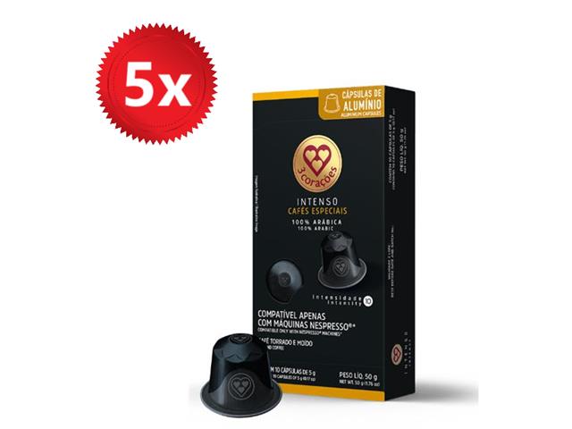 5 Caixas de Cápsulas de Café Compatíveis Nespresso 3 Corações Intenso
