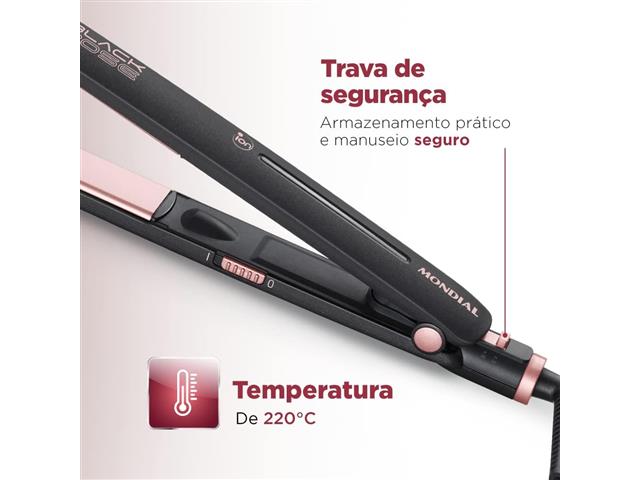 Prancha Alisadora Chapinha Mondial P-27 35W Black Rosé Line Bivolt - 5