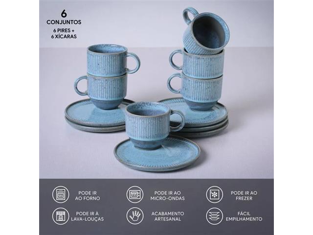 6 Xícaras de Chá com Pires Porto Brasil Breeze 230ml - 2