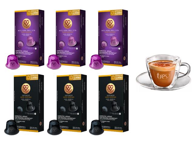 Kit 3 Corações 60 Cápsulas de Café Co...