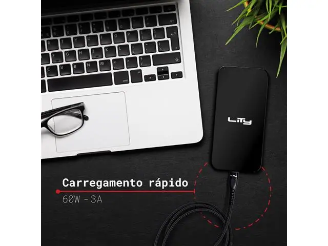 Cabo Lity C11P USB A - USB C Carregamento Rápido Até 60W E 3A 2M Preto - 4