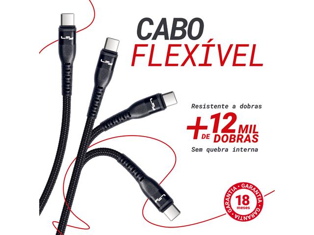 Cabo Lity C12P USB C - USB C Carregamento Rápido Até 60W E 3A 2M Preto - 2