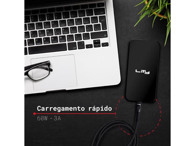 Cabo Lity C12P USB C - USB C Carregamento Rápido Até 60W E 3A 2M Preto - 4