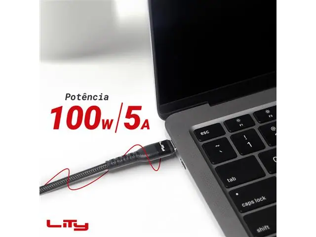 Cabo Carregamento Ulta Rápido Lity USB C/USB C  100W/5A 2M Preto C13P - 2