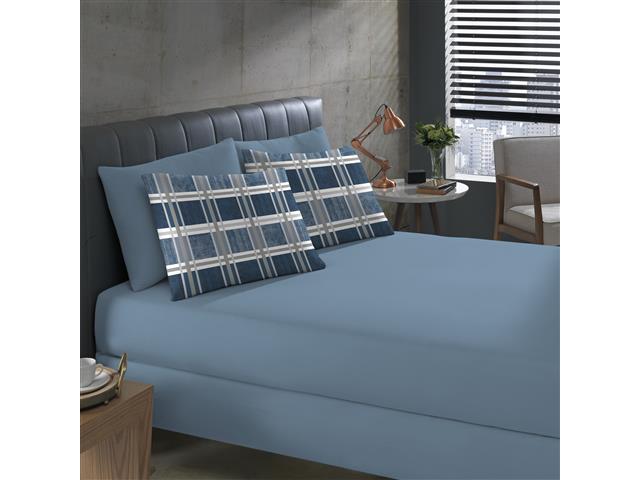Jogo de Cama Buettner Queen Basic Estampado Escócia Azul 3 Peças - 1