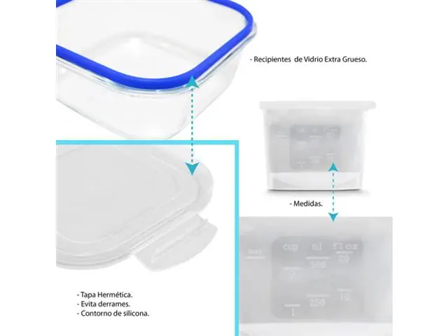 Recipientes hermeticos de vidrio con tapa 12 pz