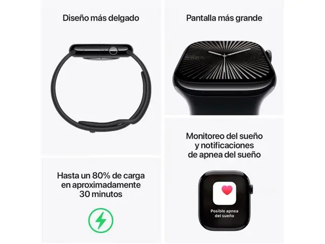 Apple Watch S10 GPS 42mm aluminio Jet Black banda Black Sport M/L
