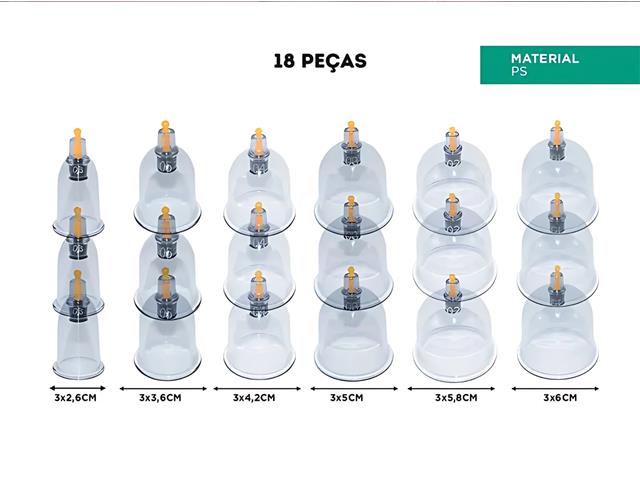 Kit 18 Ventosas com Bomba Ventosaterapia Massoterapia Gadnic - 4