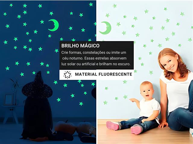 100 Estrelas Fluorescentes Neon Brilha No Escuro Teto e Parede Gadnic - 4