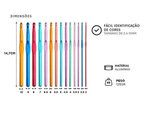 Kit Agulha Crochê Alumínio Gadnic 14 Un Colorida - 3