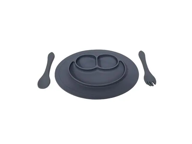 Kit 3 Alimentação Bebê Silicone Prato Gadnic Cor Cinza